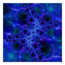 Glühstars | Fraktal in Blau und Weiß Poster