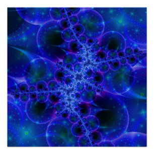 Glühstars   Fraktal in Blau und Weiß Poster