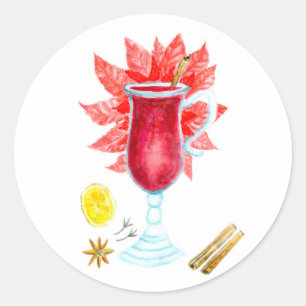 Glühwein-Aquarell Runder Aufkleber
