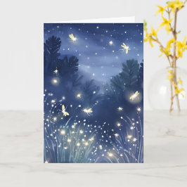 Glühwürmchen bei Nacht | Glühwürmchen Blau Aquarel Karte