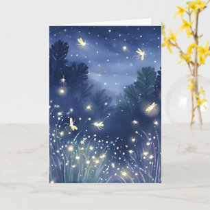 Glühwürmchen bei Nacht   Glühwürmchen Blau Aquarel Karte