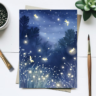 Glühwürmchen bei Nacht   Glühwürmchen Blau Aquarel Postkarte