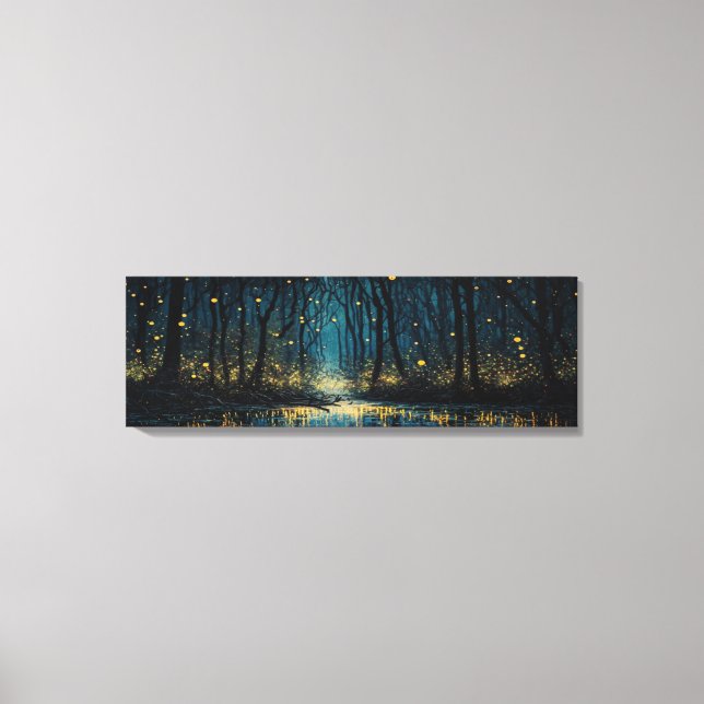 Glühwürmchen erhellen einen dunklen Fantasy-Wald P Leinwanddruck (Vorderseite)
