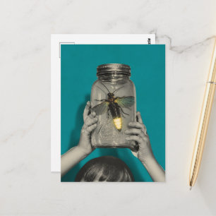 Glühwürmchen im Glas minimalistischer Retro-Collag Postkarte