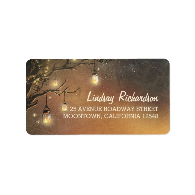 Glühwürmchen-Krüge-Äste Hochzeit Adressaufkleber (Vorne)