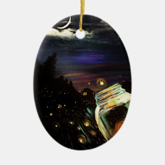 Glühwürmchen-Mason-Glas mondbeschienene Hütte Wald Keramik Ornament