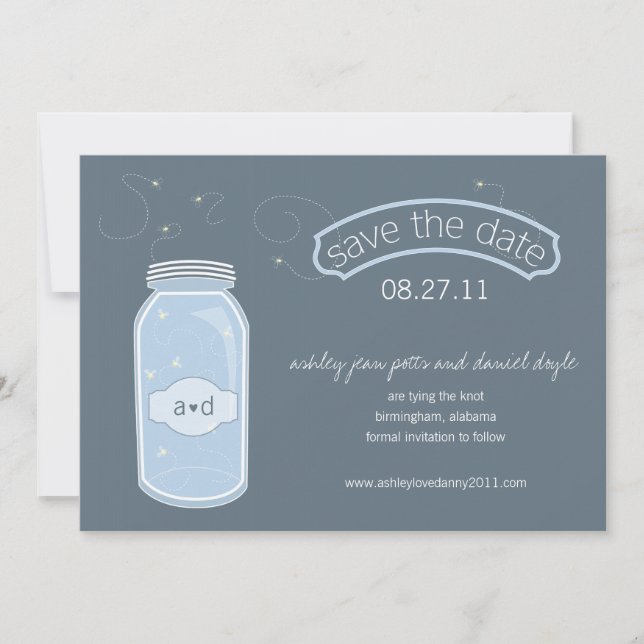 Glühwürmchen & Mason Jar Save the Date (Vorderseite)