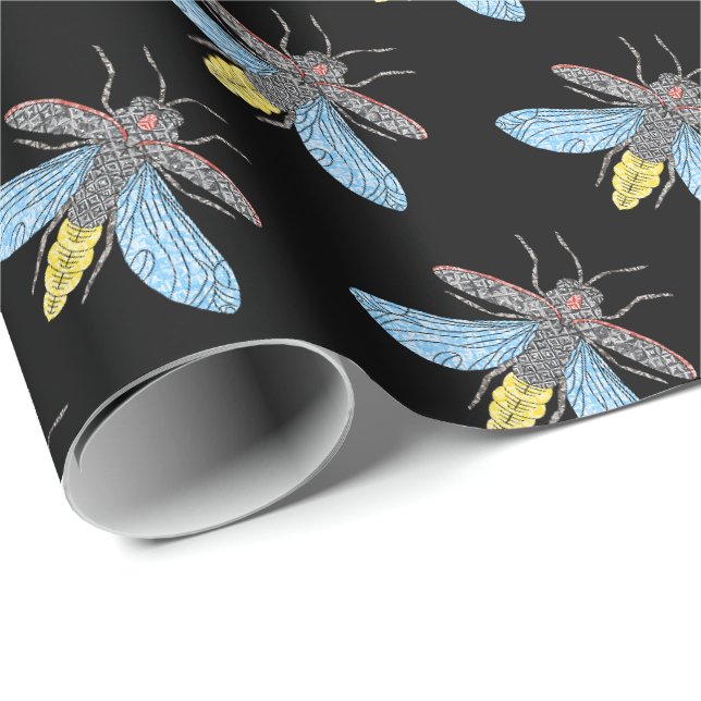 Glühwürmchen (schwarz) - Geschenkpapier (Rolleneckpunkt)