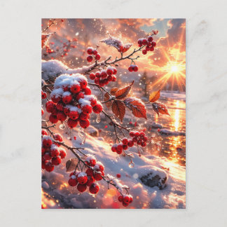 Glut der roten Winterbeeren im Schnee Postkarte
