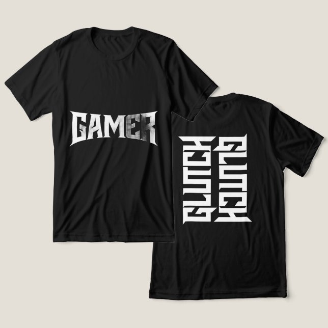 GLUTCH – Sharp Competitive Gaming Typography Shirt (Design vorne & hinten)