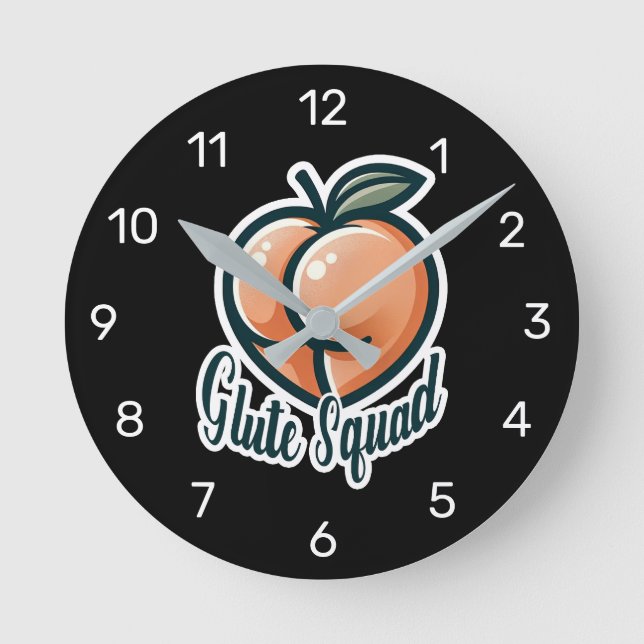 Glute Squad Peach Hintern Glutes Gym Fitness Runde Wanduhr (Vorderseite)