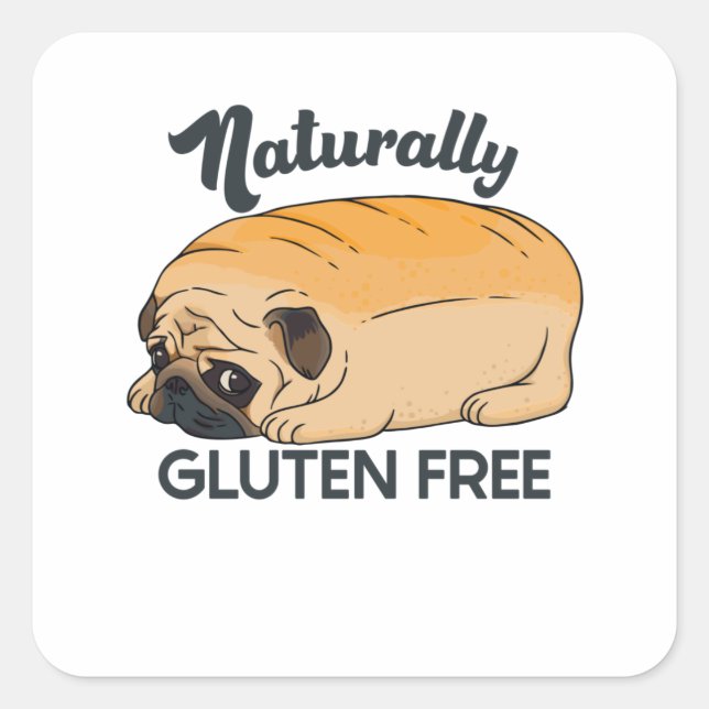 GLUTEN-FREIER NIEDLICHER MOPS BREAD QUADRATISCHER AUFKLEBER (Vorderseite)