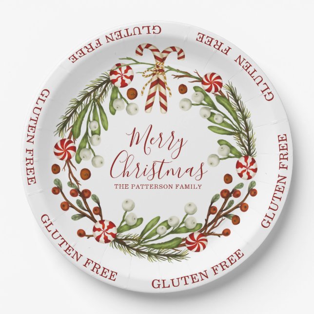 Glutenfrei frohe Weihnachts Candy Cane Floral Pappteller (Vorderseite)