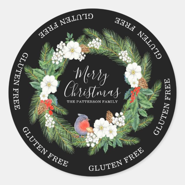 Glutenfrei Frohe Weihnachtsblumenname Runder Aufkleber (Vorderseite)