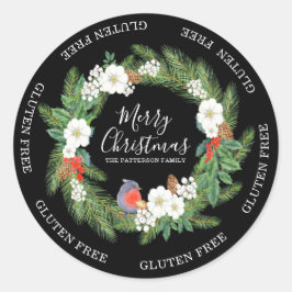 Glutenfrei Frohe Weihnachtsblumenname Runder Aufkleber