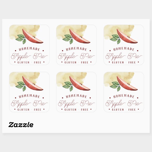 Glutenfreie Apple Pie Labels Quadratischer Aufkleber (Blatt)