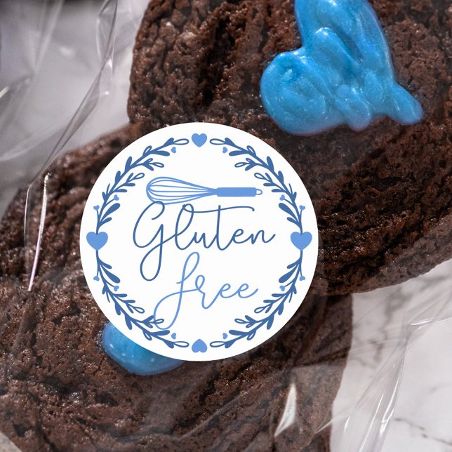 Glutenfreie Bäckerei Whisky & Wreath Blue Runder Aufkleber (Gluten Free Bakery Whisk & Wreath Blue Classic Round Sticker)