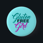 Glutenfreies Mädchen Button<br><div class="desc">Geschenk für glutenfreies Mädchen. Ein niedliches GF Design für Mädchen mit Zöliakie,  Glutenempfindlichkeit oder Unverträglichkeit,  die kein Weizen essen. Hübsche aquamarine und rosa Typografie.</div>