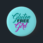 Glutenfreies Mädchen Button<br><div class="desc">Geschenk für glutenfreies Mädchen. Ein niedliches GF Design für Mädchen mit Zöliakie,  Glutenempfindlichkeit oder Unverträglichkeit,  die kein Weizen essen. Hübsche aquamarine und rosa Typografie.</div>