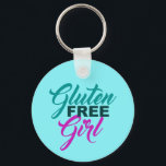 Glutenfreies Mädchen Schlüsselanhänger<br><div class="desc">Geschenk für glutenfreies Mädchen. Ein niedliches GF Design für Mädchen mit Zöliakie,  Glutenempfindlichkeit oder Unverträglichkeit,  die kein Weizen essen. Hübsche aquamarine und rosa Typografie.</div>
