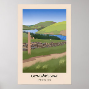 Glyndwrs Way National Trail Moderner Reiseplakat Poster