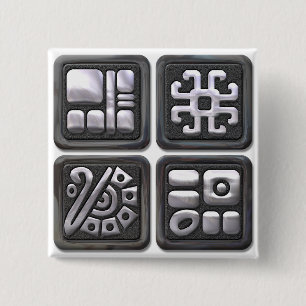 Glyphs-Mayaschwarzes und silbern Button
