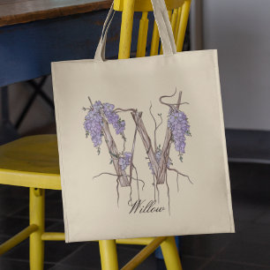 Glyzinien-Buchstabe 'W' Florales Monogramm mit ind Tragetasche
