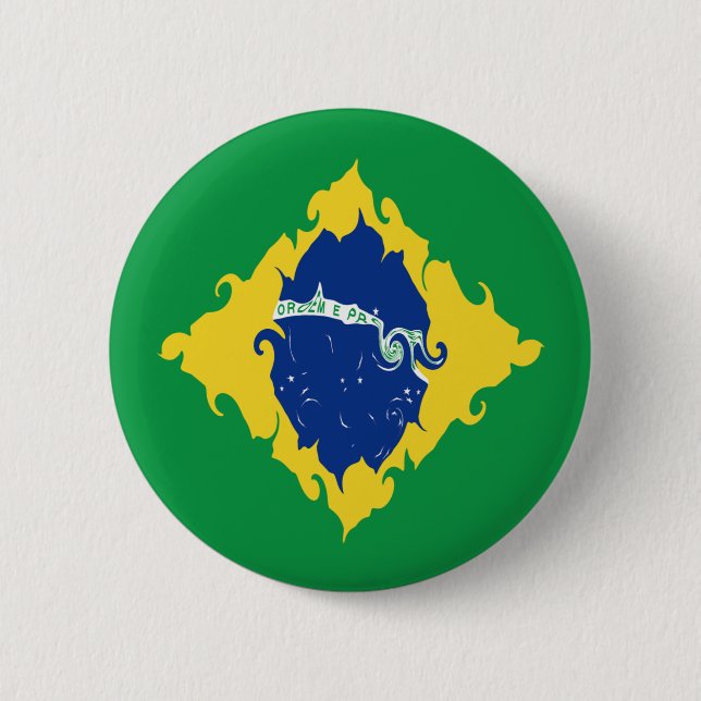 Gnarly Flagge Brasiliens Button (Vorderseite)