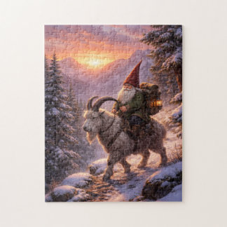 Gnom auf einem Bergziegen reitend
