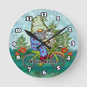 Gnom auf Fahrrad Runde Wanduhr