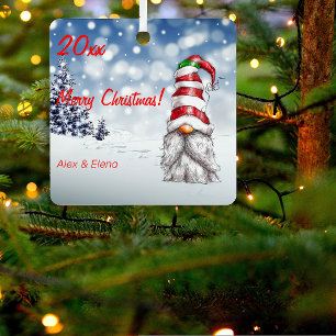 Gnom-Christbaum-Schnee-Metall-Quadrat-Ornament Ornament Aus Metall