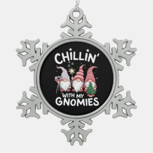 Gnom-Familien-Weihnachten Chillen Mit Meinen Gnome Schneeflocken Zinn-Ornament