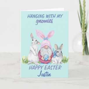 Gnom-Hase-Frohe Ostern personalisierter Name Karte