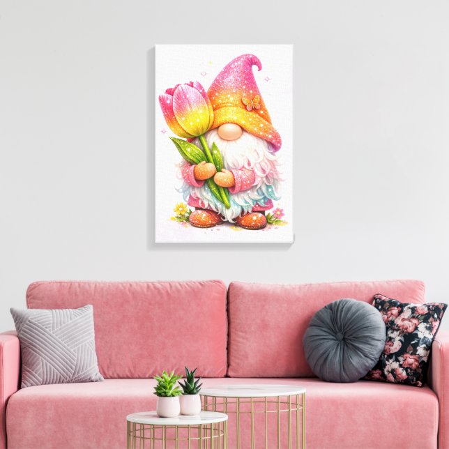 Gnom mit einer Tulpe  Leinwanddruck (Insitu (Wohnzimmer))