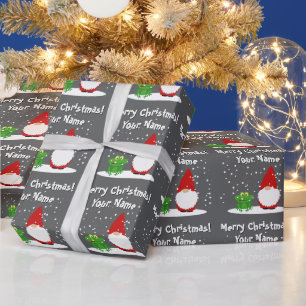 Gnom mit grünem Frosch Cartoon lustiges Weihnachte Geschenkpapier