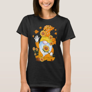 Gnom mit Sonnenblumen Ahornblätter Herbst T-Shirt