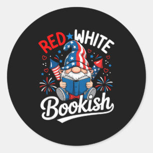 Gnom patriotisches Buch lustig rot weiß buchlieben Runder Aufkleber