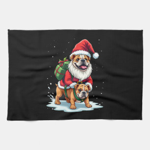 Gnom Reitender Englischer Bulldogge Weihnachten Xm Geschirrtuch