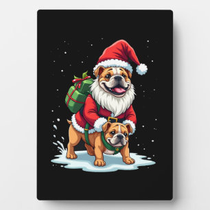 Gnom Reitet English Bulldog Weihnachten Xmas Junge Fotoplatte