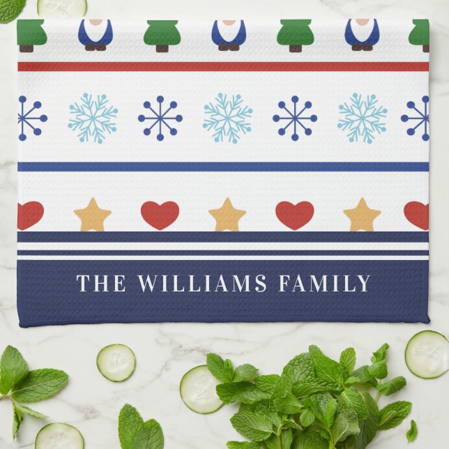 Gnomaden & Schneeflocken Weihnachtsmuster - Name Handtuch (Gefaltet)