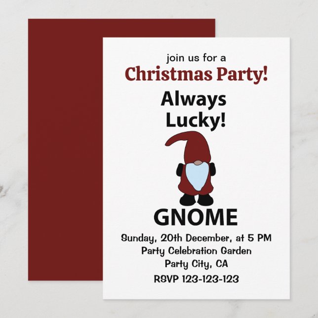 Gnome Always Lucky Gnome Weihnachtsgebäck Party Einladung (Vorne/Hinten)