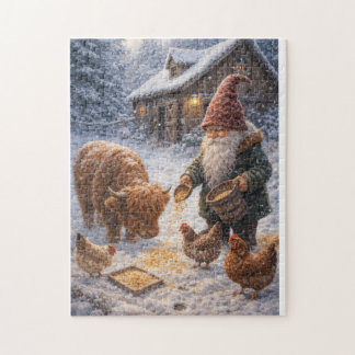 Gnome and mini Highland cow