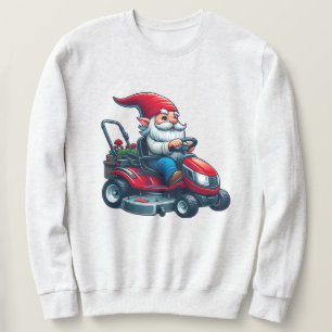 Gnome auf dem Rasenmäher mit Blume-Korb Sweatshirt