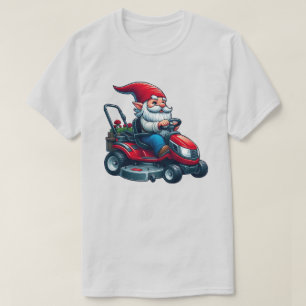 Gnome auf dem Rasenmäher mit Blume-Korb T-Shirt