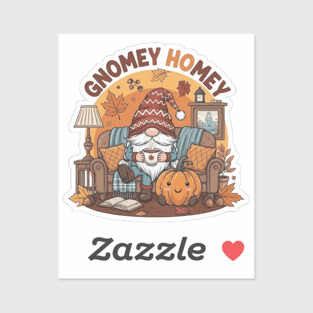 Gnome auf der Zuhause, saisonale Kürbiskonstruktio Aufkleber (Blatt)