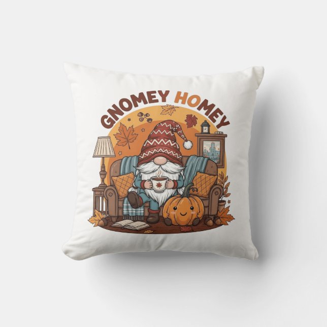 Gnome auf der Zuhause, saisonale Kürbiskonstruktio Kissen (Vorderseite)