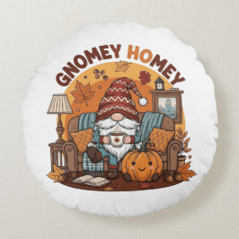 Gnome auf der Zuhause, saisonale Kürbiskonstruktio Rundes Kissen