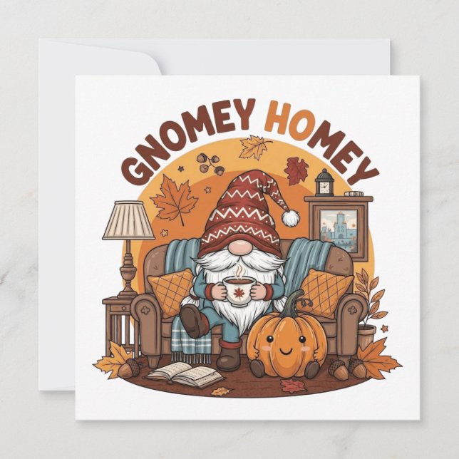 Gnome auf der Zuhause, saisonale Kürbiskonstruktio Save The Date (Vorderseite)