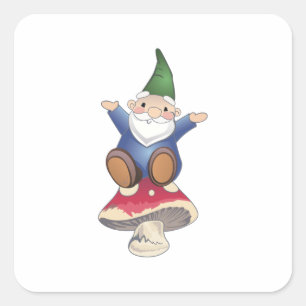 GNOME AUF PILZ QUADRATISCHER AUFKLEBER