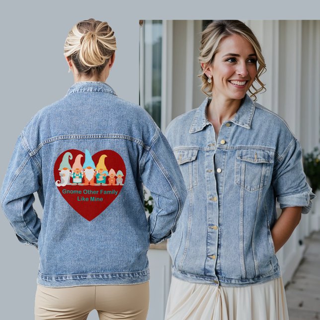 Gnome Autre Famille Comme Le Mien Coeur Rouge Femm (Gnome Other Family Like Mine Red Heart Women's Denim Jacket)